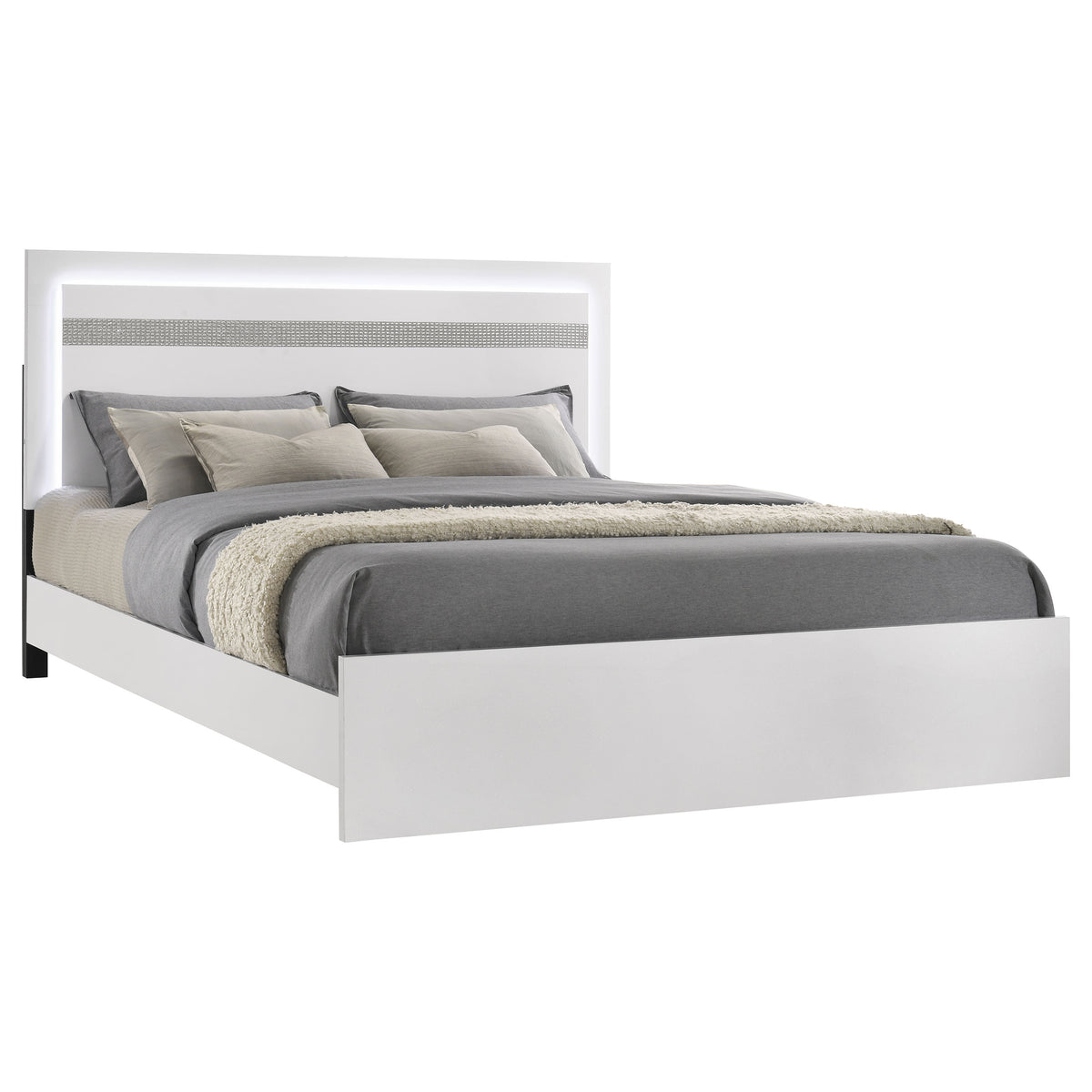 Viana Touch-Control LED Platform Bed White High Gloss - Eastern King