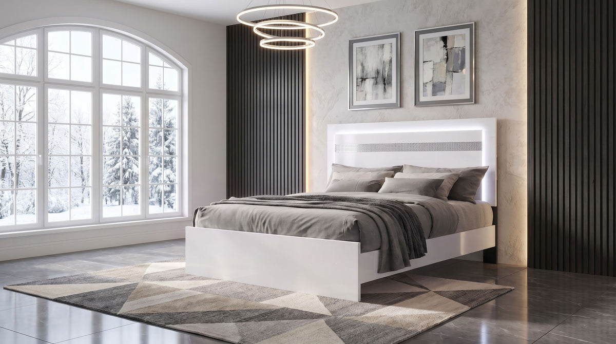 Viana Touch-Control LED Platform Bed White High Gloss - Queen