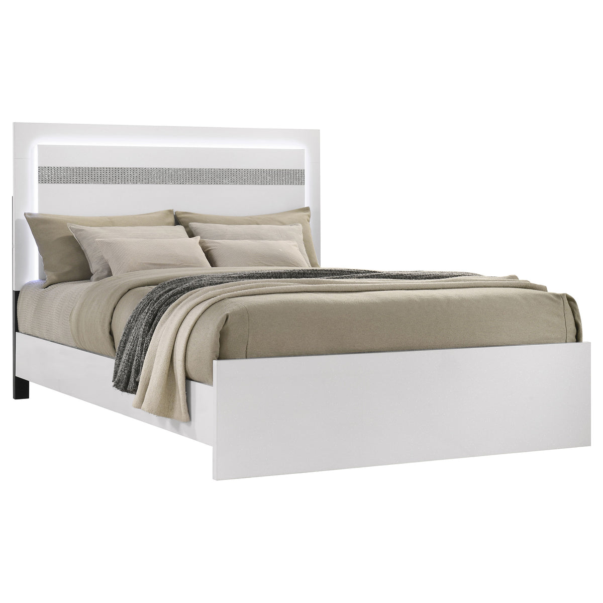 Viana Touch-Control LED Platform Bed White High Gloss - Queen