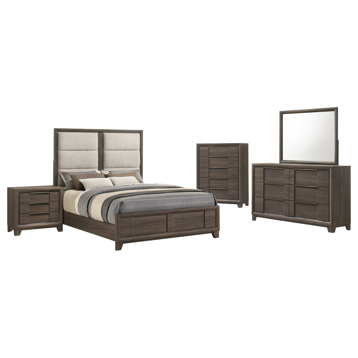 Farre 5-piece Bedroom Set - Eastern King, Dark Brown and Beige