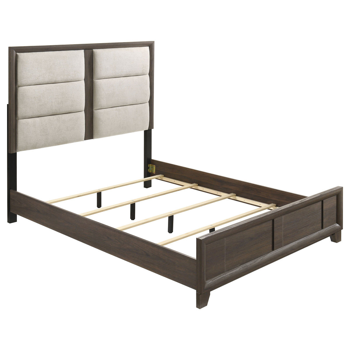 Farre Upholstered Panel Bed - Eastern King, Dark Brown and Beige