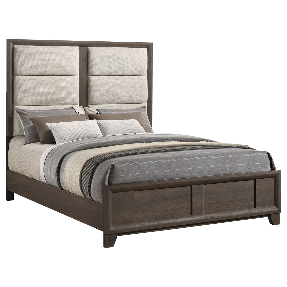 Farre Upholstered Panel Bed - Eastern King, Dark Brown and Beige