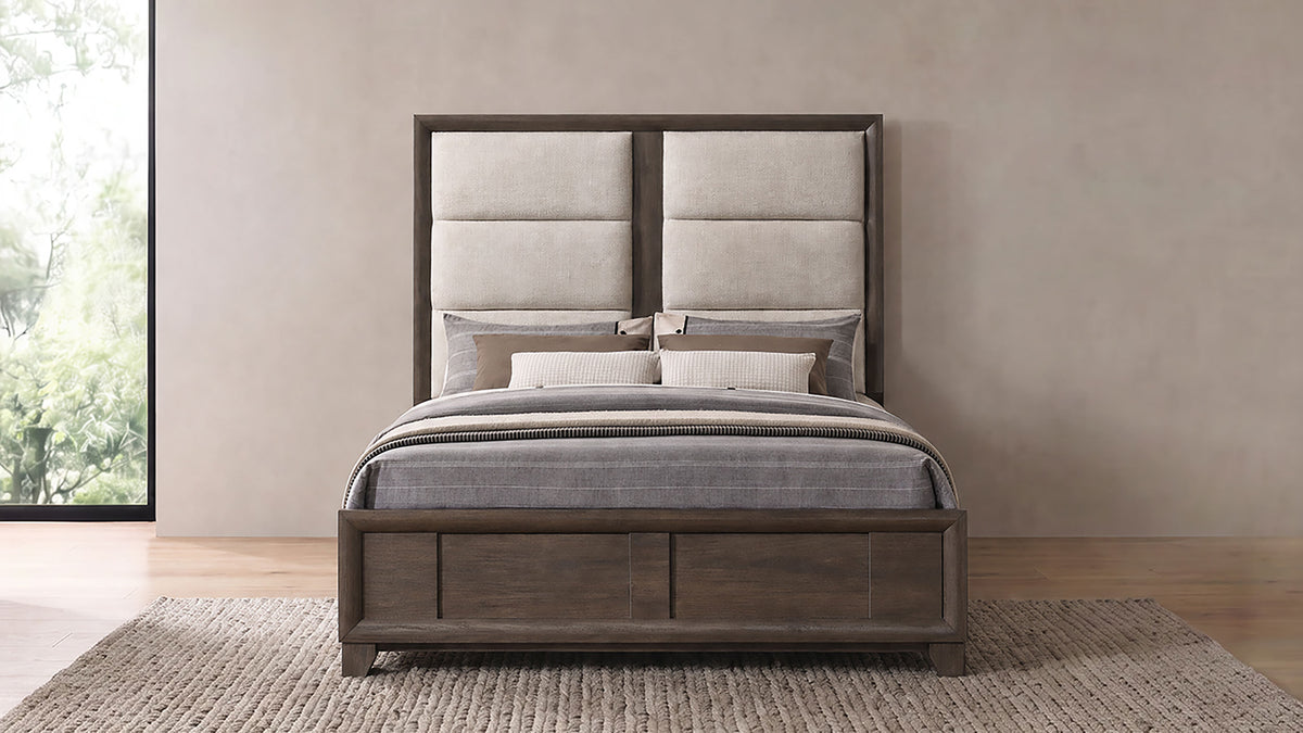 Farre Upholstered Panel Bed - Queen, Dark Brown and Beige