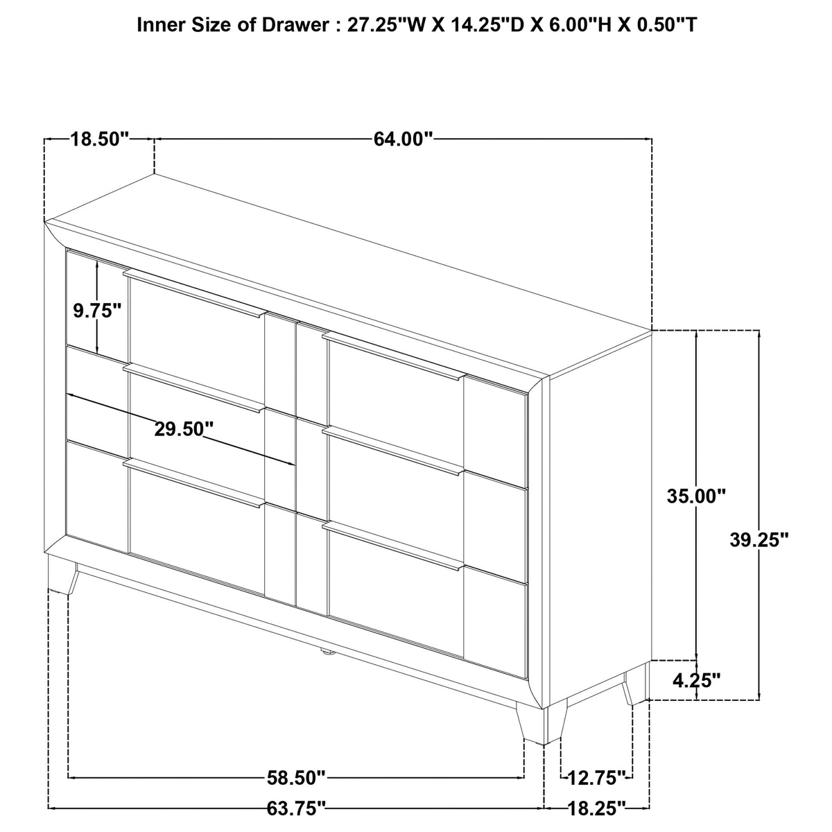 Farre 6-drawer Dresser - Dark Brown, Without Mirror