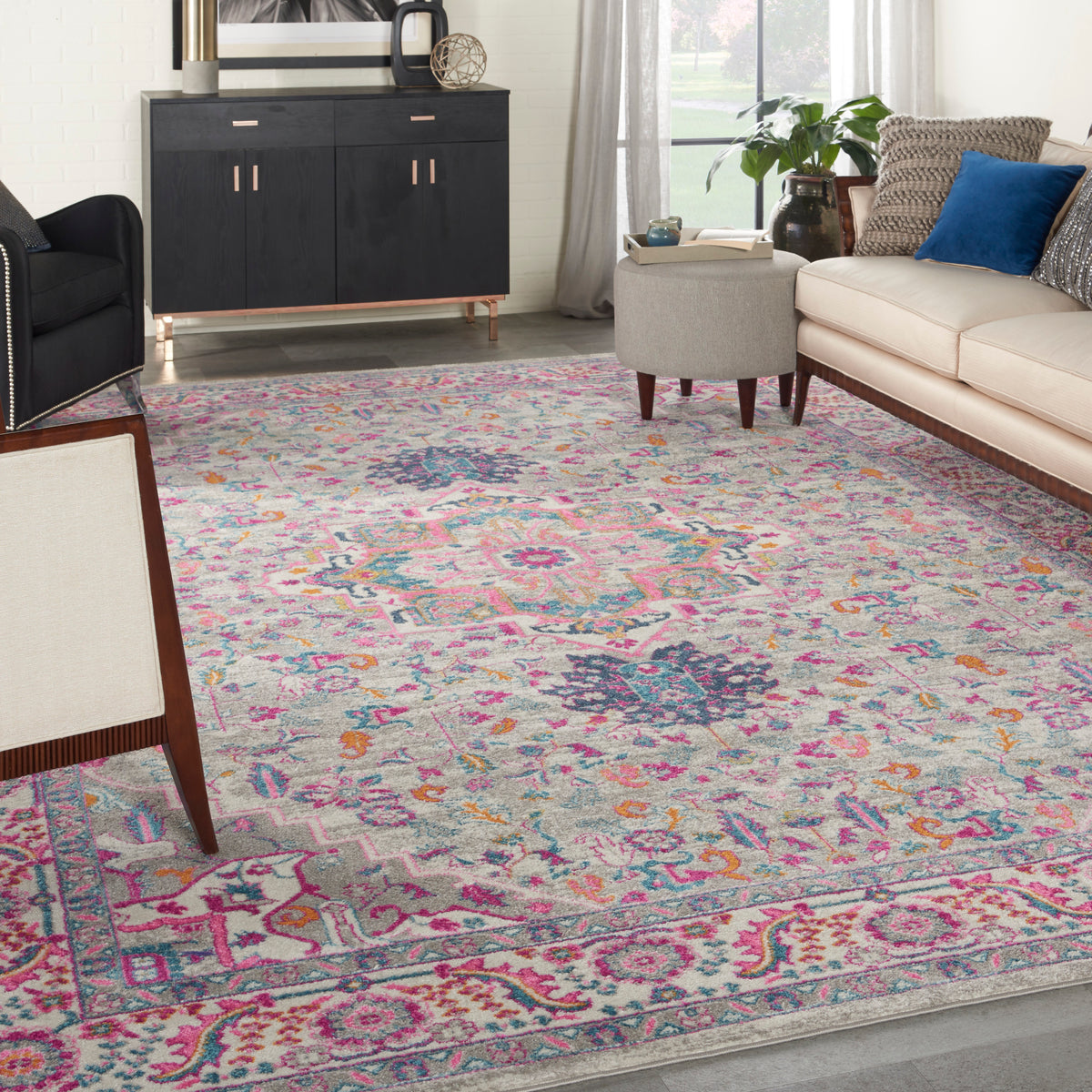 Passion PSN20 Light Grey Pink Rug - room scene