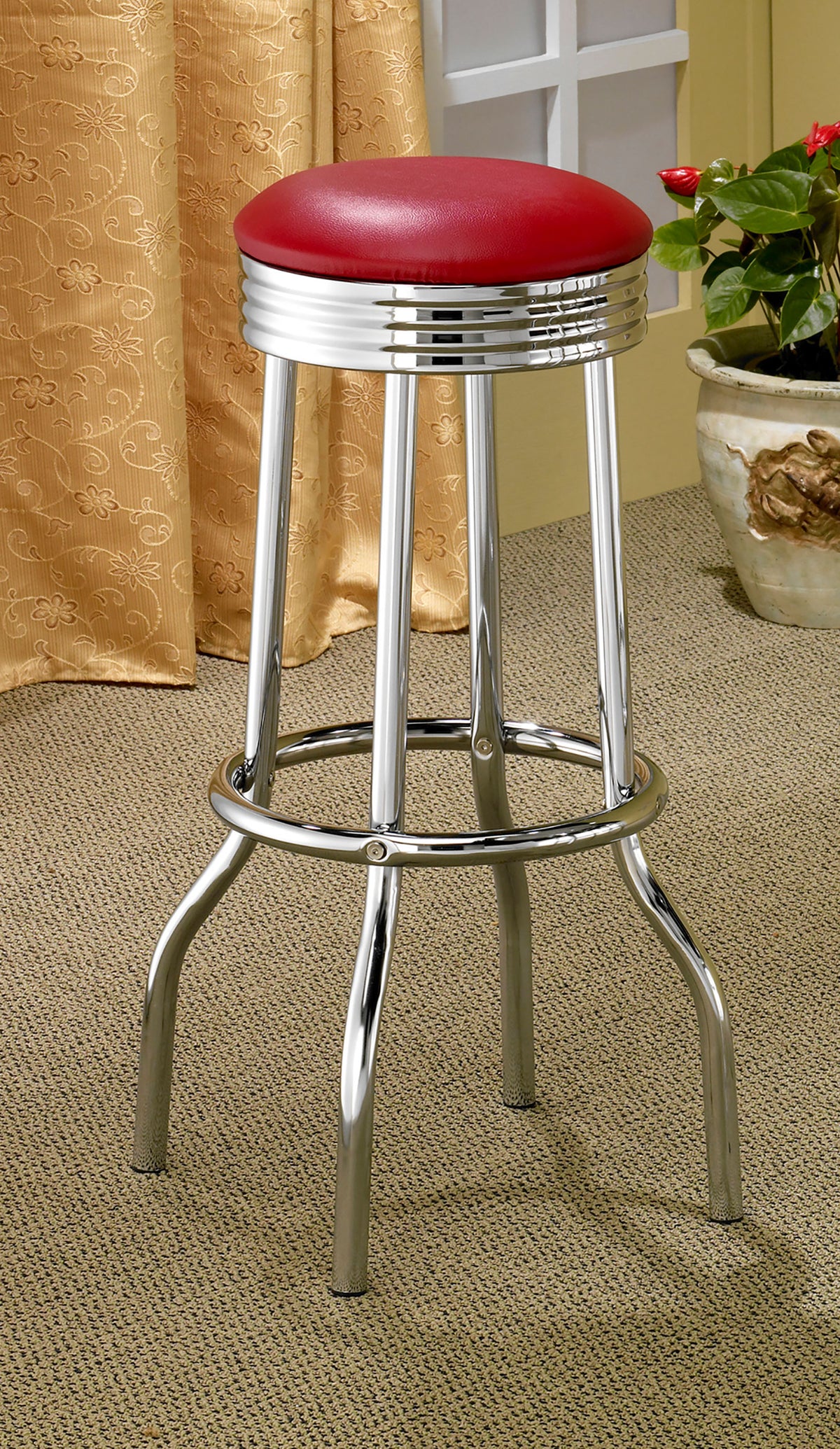 Retro Upholstered Metal Swivel Bar Stool (Set of 2)