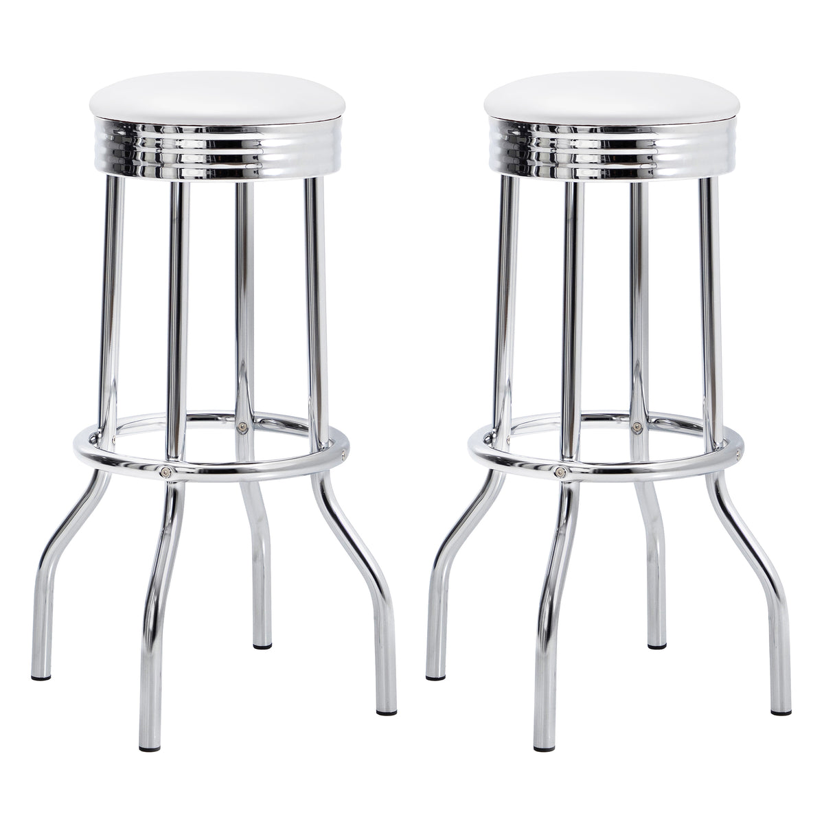 Retro Upholstered Metal Swivel Bar Stool (Set of 2) - White
