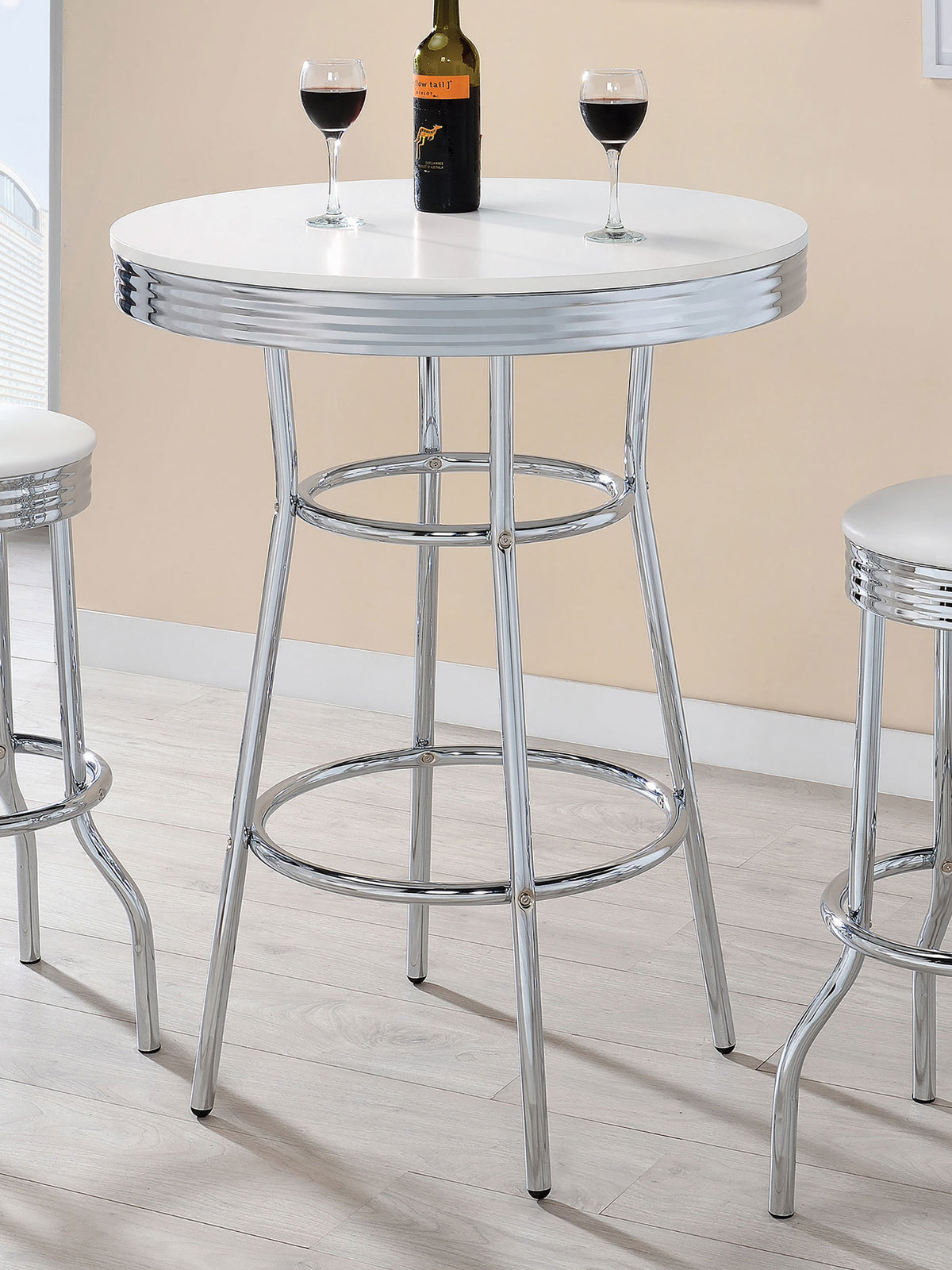 Retro Round 30-inch 1950's Bistro Pub Height Bar Table - White