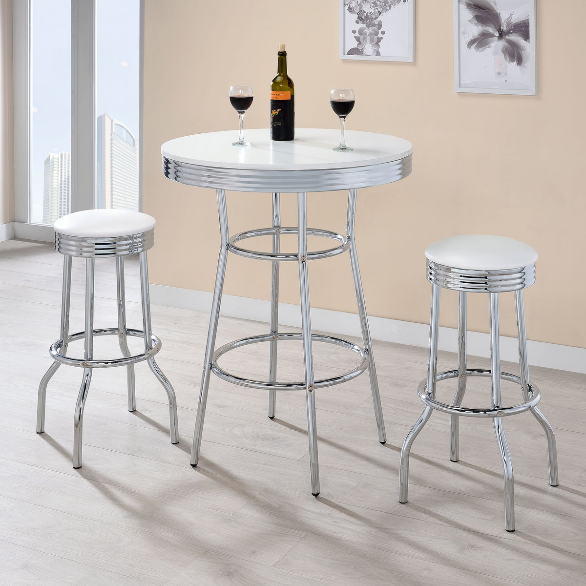 Retro Round 30-inch 1950's Bistro Pub Height Bar Table - White