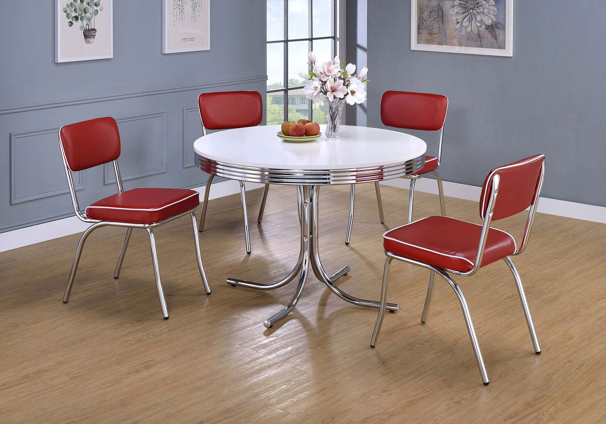 Retro 5-piece Round Dining Table Set White - Red