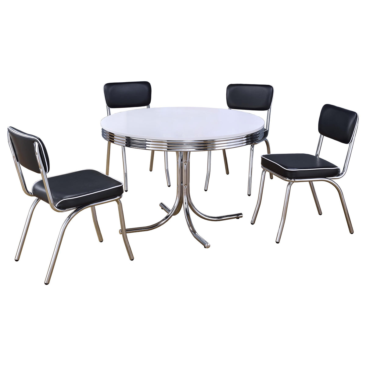 Retro 5-piece Round Dining Table Set White - Black