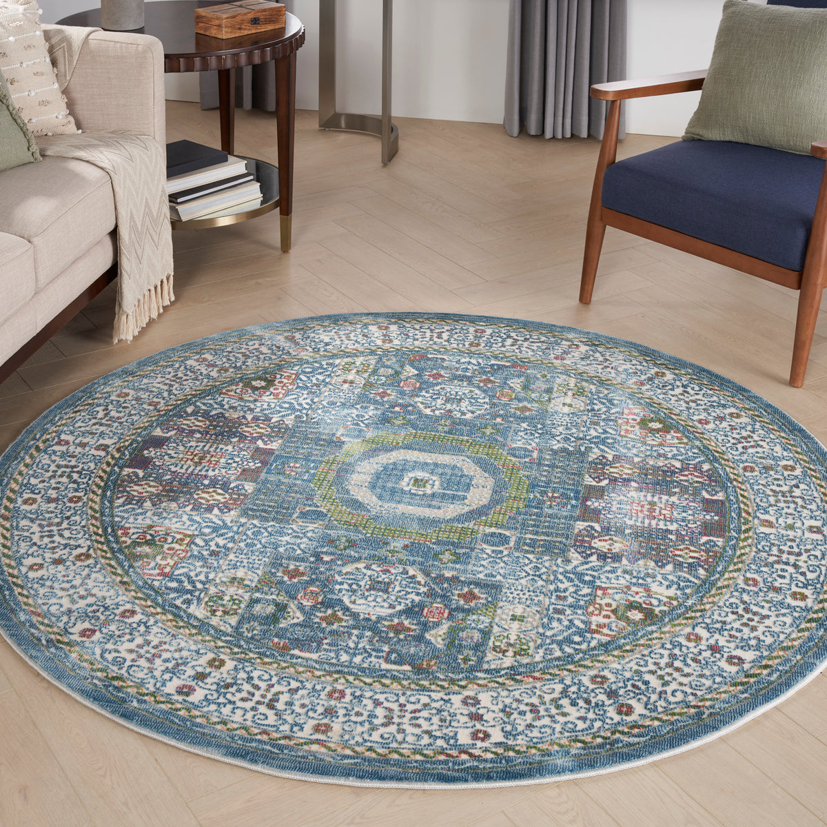 Ankara Global ANR17 Ivory Light Blue Rug - room scene
