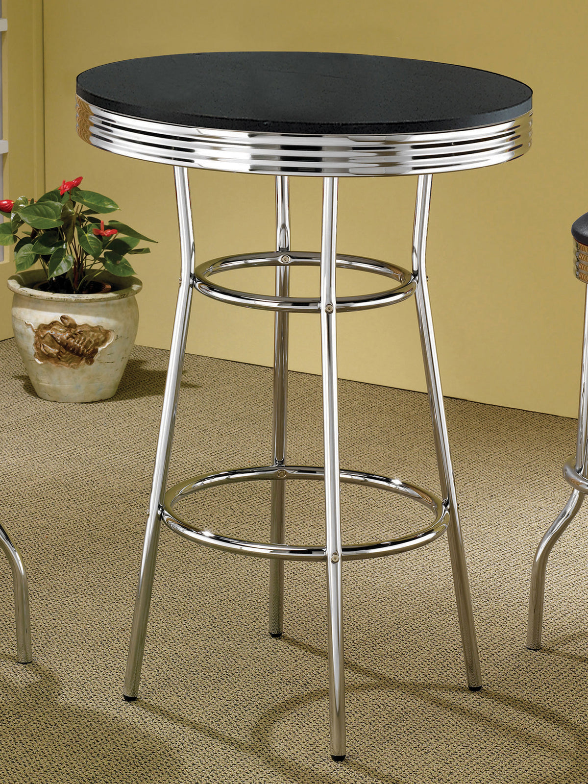 Retro Round 30-inch 1950's Bistro Pub Height Bar Table - Black