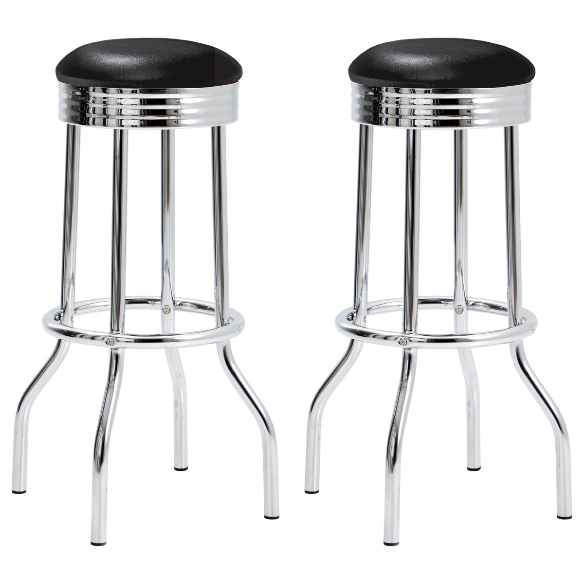 Retro Upholstered Metal Swivel Bar Stool (Set of 2) - Black