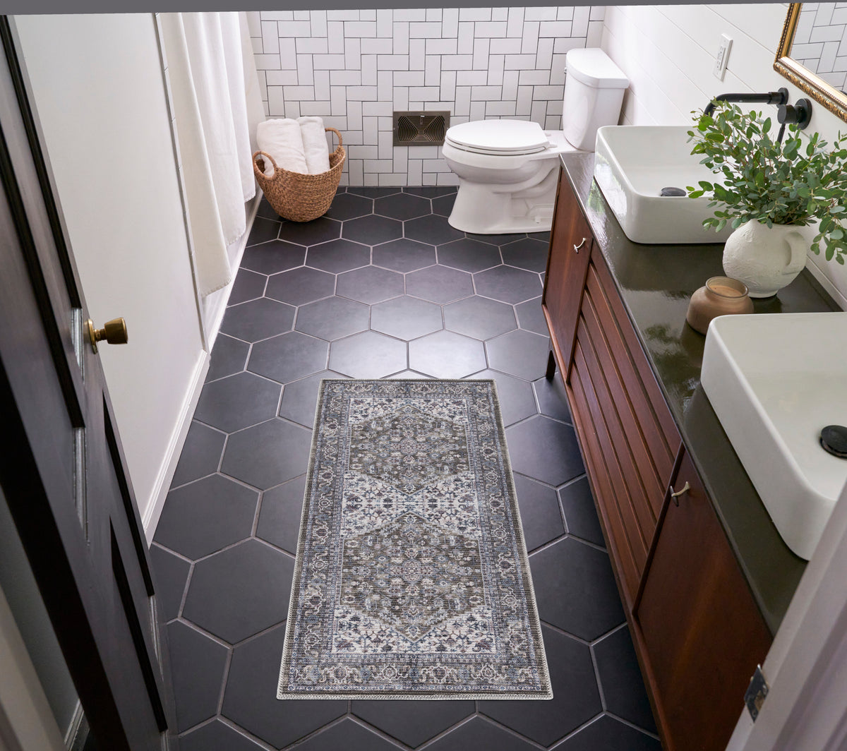 New Concept Washables SR104 Olive Ivory Rug - room scene