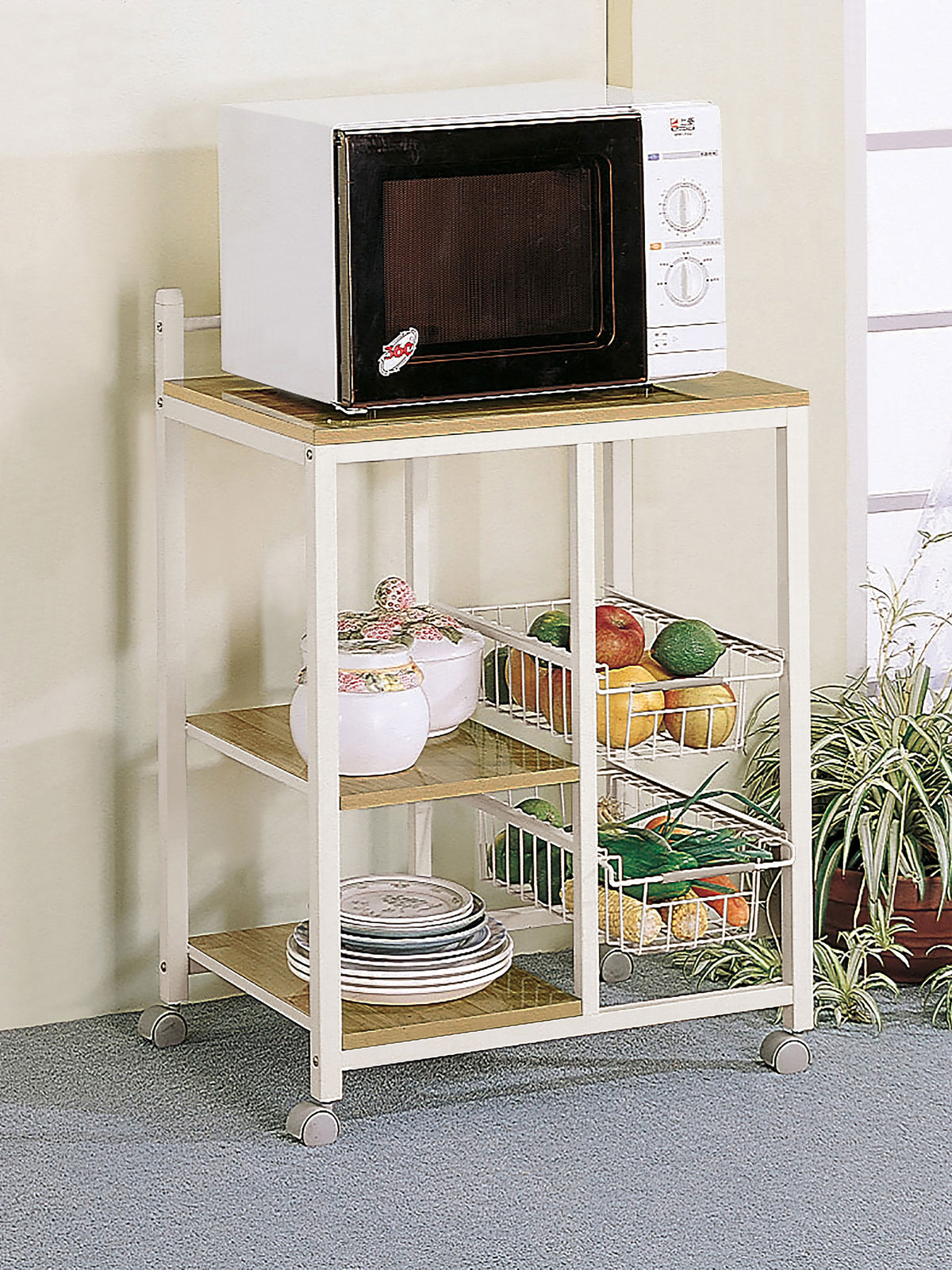 Kelvin 3-shelf Mobile Kitchen Cart Natural Brown and White