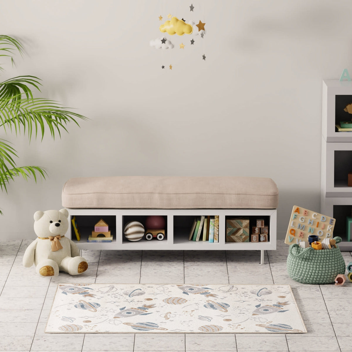 Astra Machine Washable ASW18 Ivory Multicolor Rug - room scene