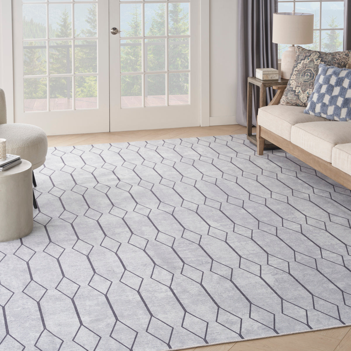 New Concept Washables SR107 Ivory Grey Rug - room scene