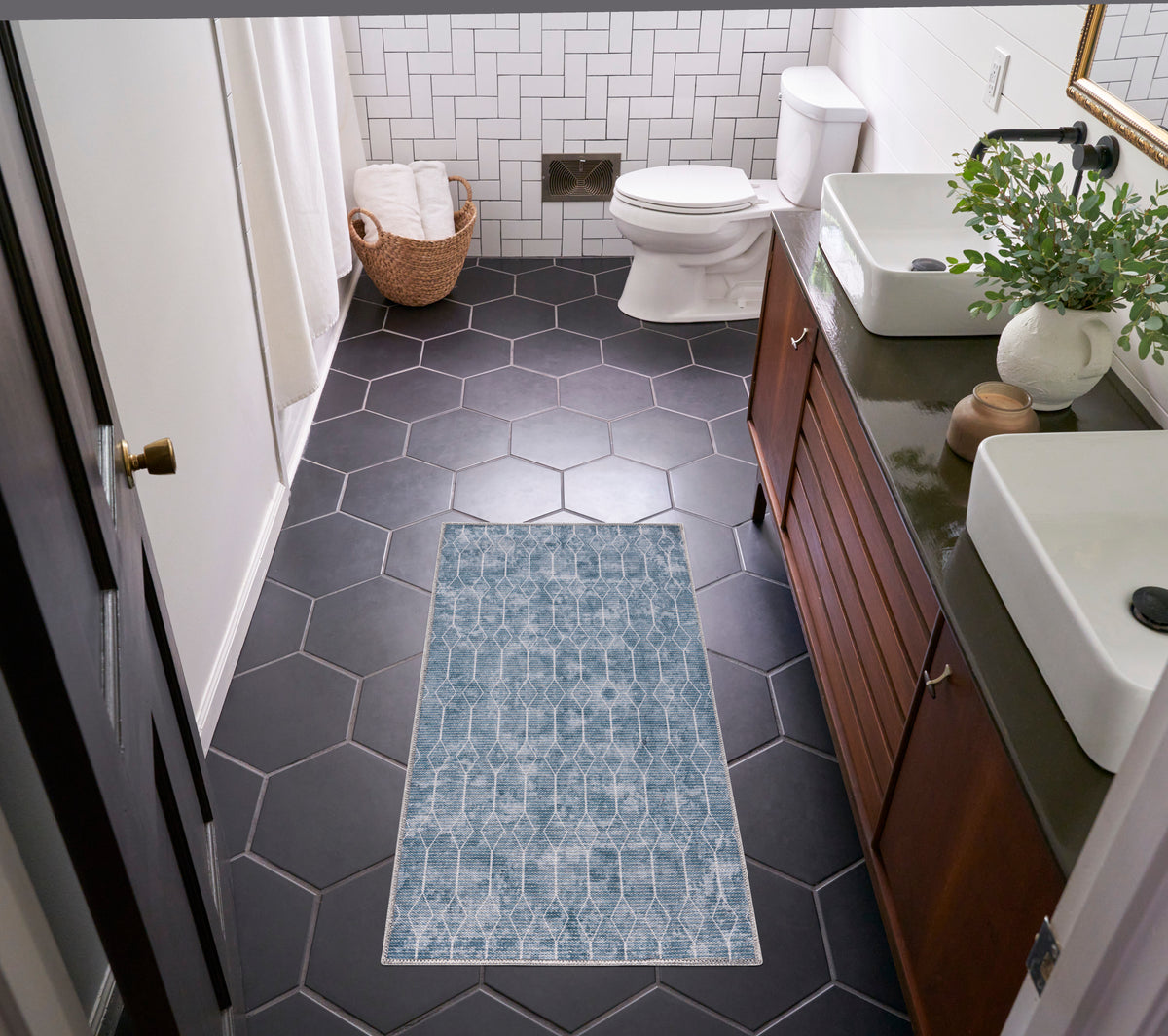 New Concept Washables SR107 Blue Grey Rug - room scene
