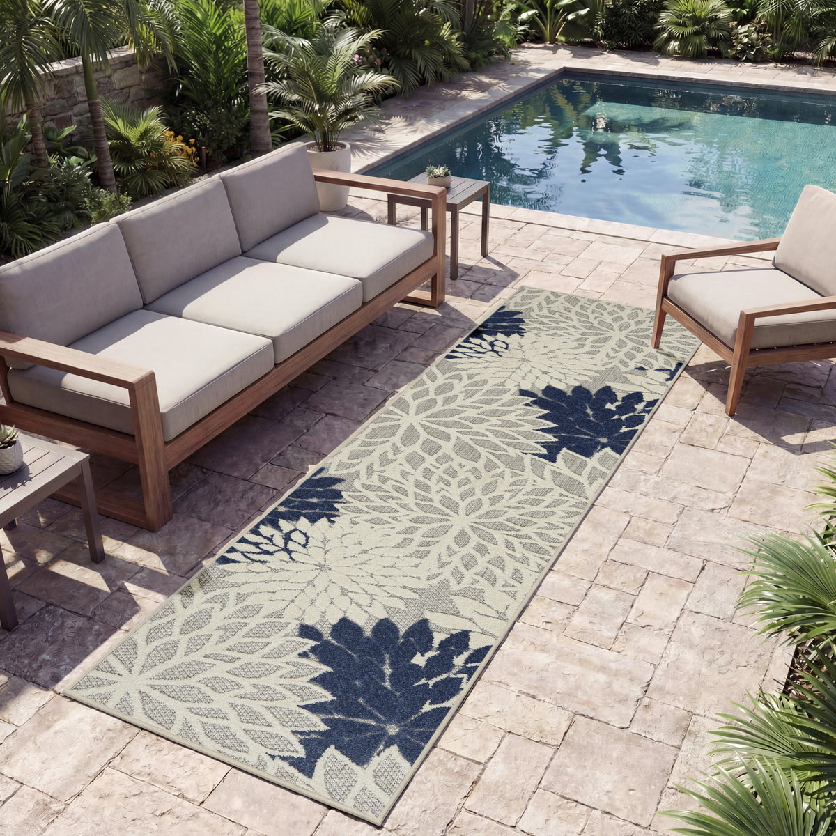 Aloha ALH05 Ivory Navy Rug - room scene
