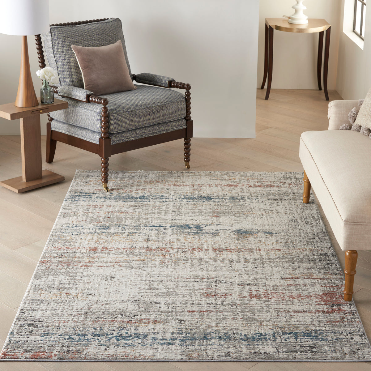 Rustic Textures RUS14 Light Grey Multi Rug - room scene