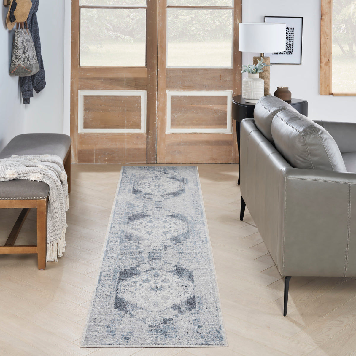 Astra Machine Washable ASW11 Blue Ivory Rug - room scene