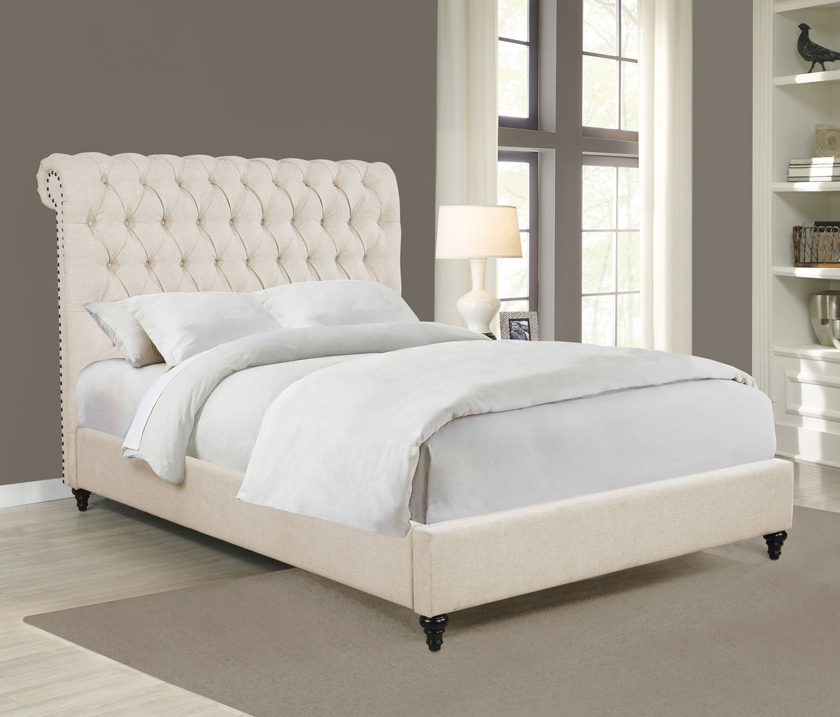 Devon 57-inch Upholstered Panel Bed Beige - Full