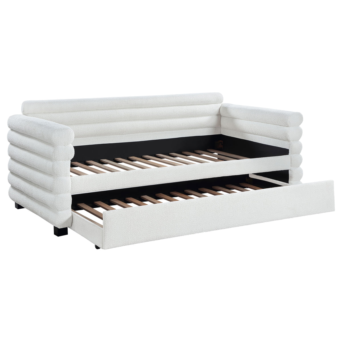 Patricia Boucle Upholstered Twin Day Bed with Trundle - White