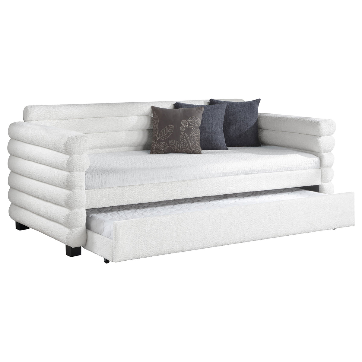 Patricia Boucle Upholstered Twin Day Bed with Trundle - White