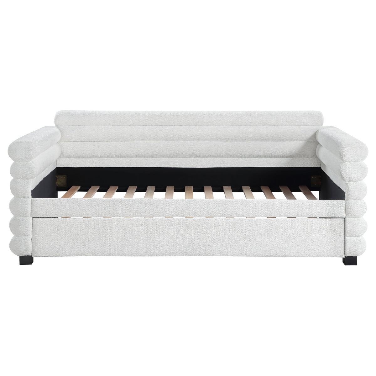 Patricia Boucle Upholstered Twin Day Bed with Trundle - White