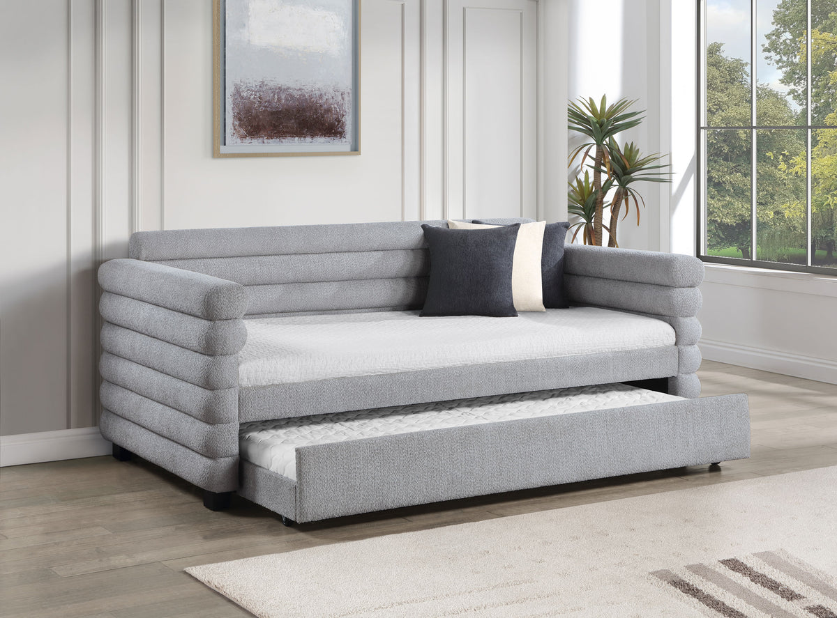 Patricia Boucle Upholstered Twin Day Bed with Trundle - Grey