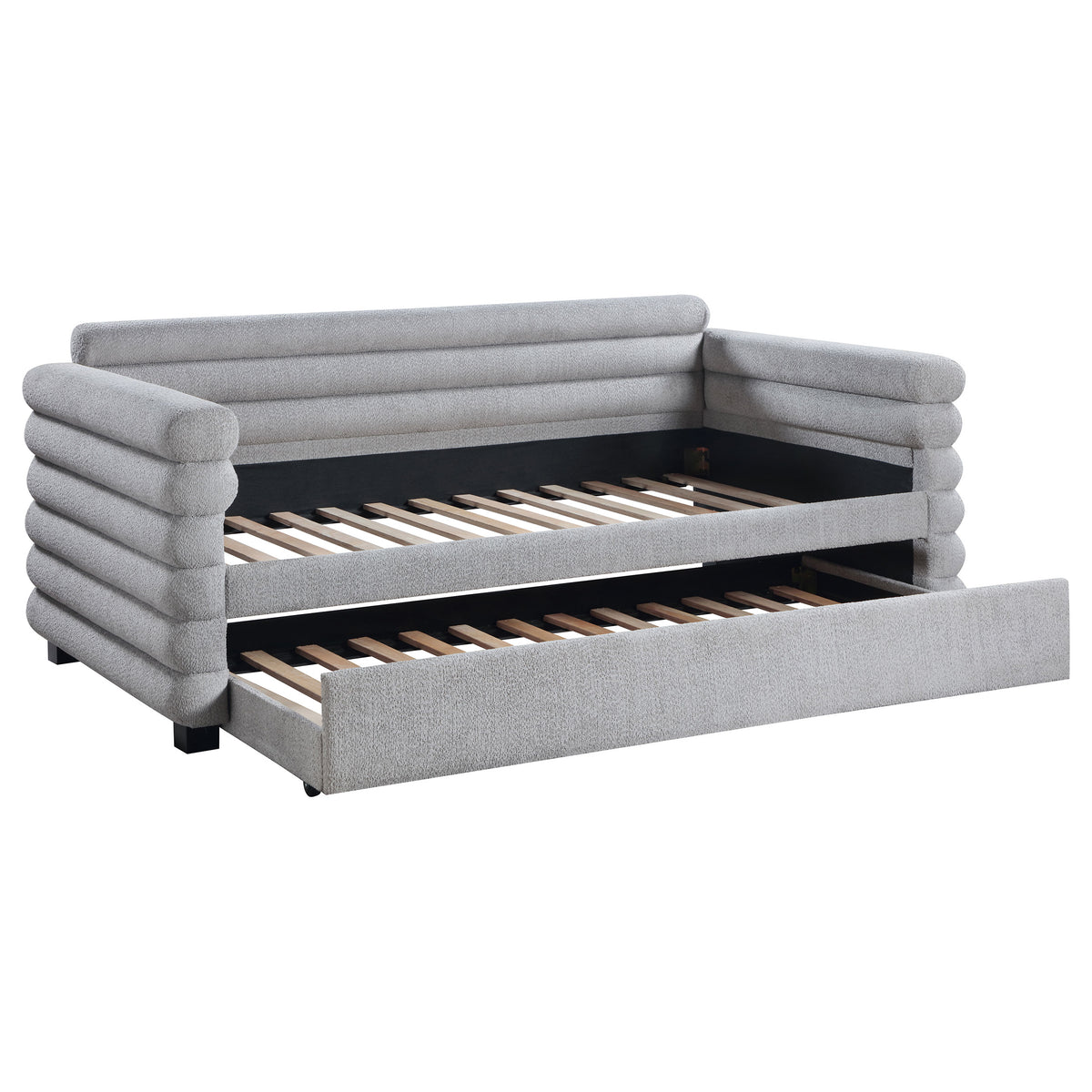 Patricia Boucle Upholstered Twin Day Bed with Trundle - Grey