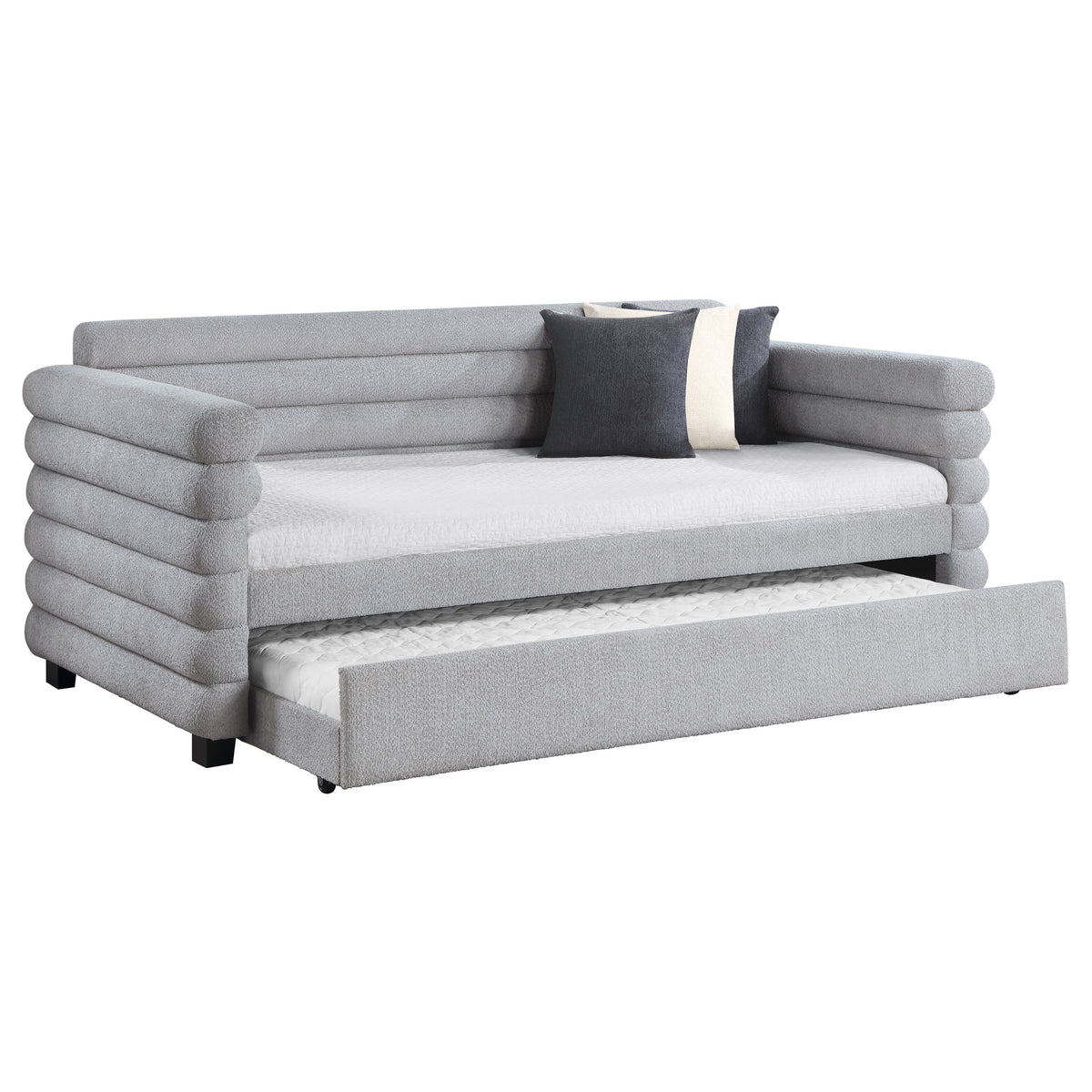 Patricia Boucle Upholstered Twin Day Bed with Trundle - Grey