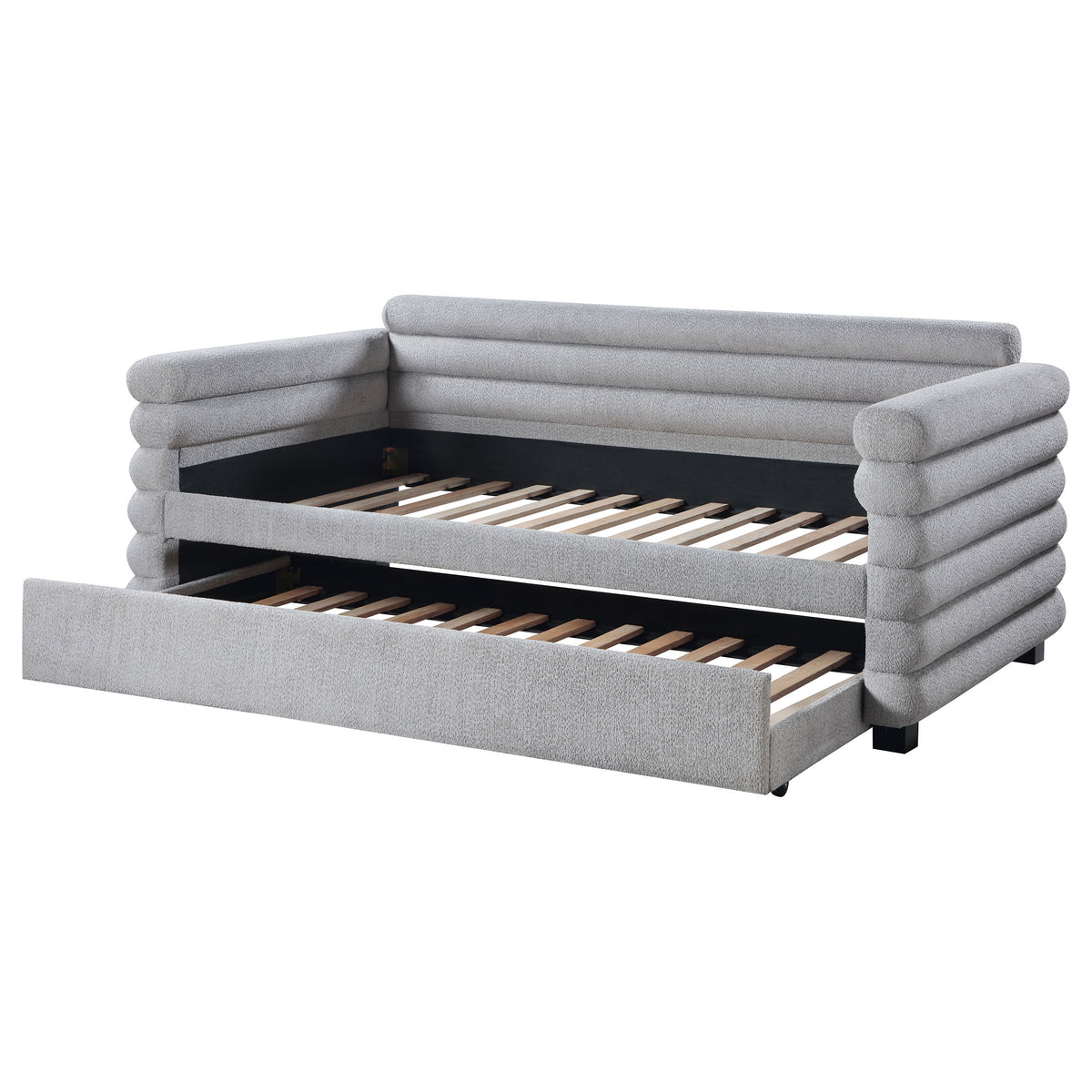 Patricia Boucle Upholstered Twin Day Bed with Trundle - Grey