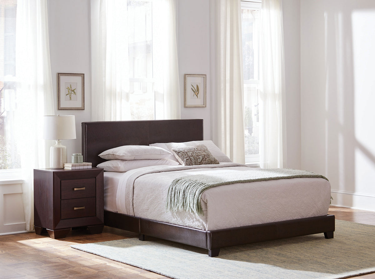 Dorian Faux Leather Upholstered Bed - Eastern King, Brown