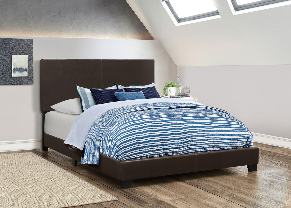 Dorian Faux Leather Upholstered Bed - Queen, Brown