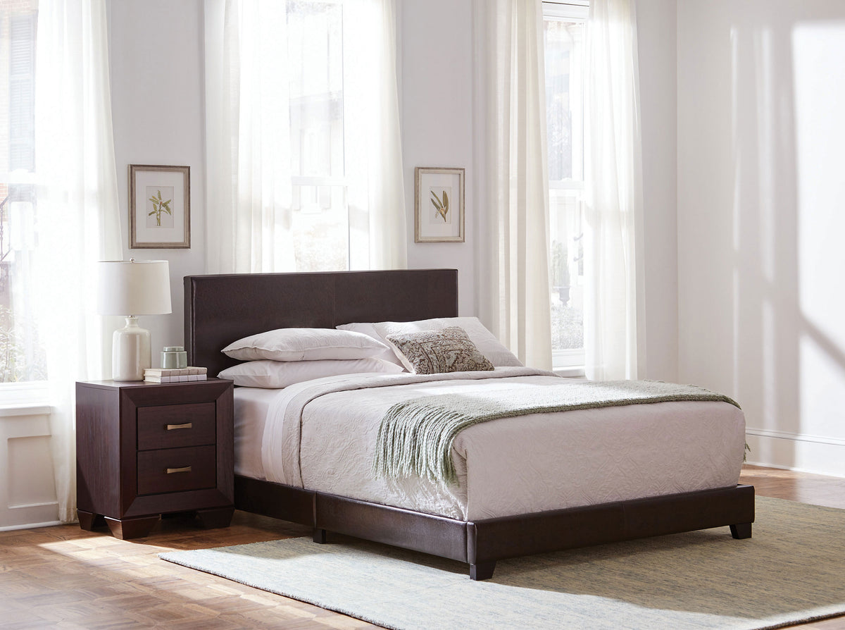 Dorian Faux Leather Upholstered Bed - Queen, Brown