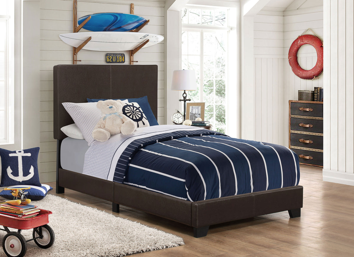 Dorian Faux Leather Upholstered Bed - Twin, Brown