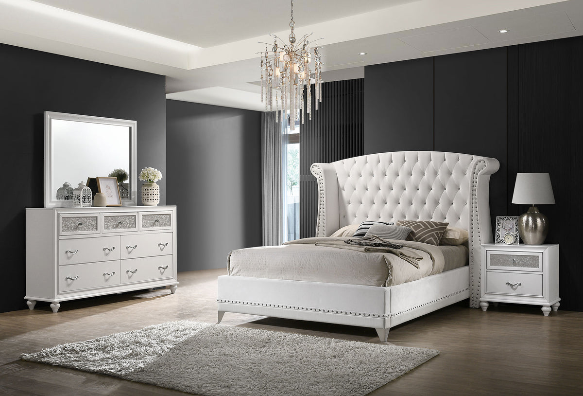 Barzini 4-piece Bedroom Set White with Upholstered Wingback Bed - Eastern King
