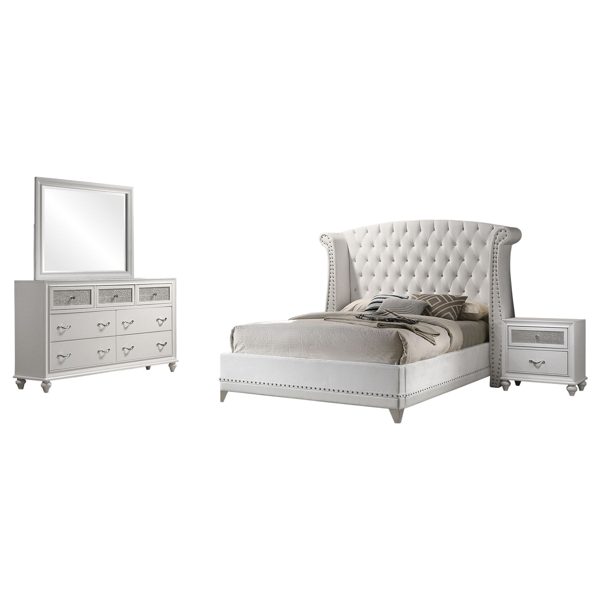 Barzini 4-piece Bedroom Set White with Upholstered Wingback Bed - Eastern King