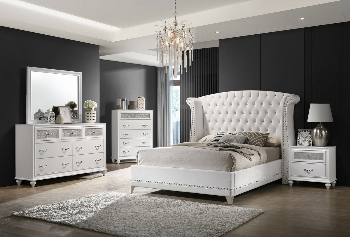 Barzini 5-piece Bedroom Set White with Upholstered Wingback Bed - Eastern King