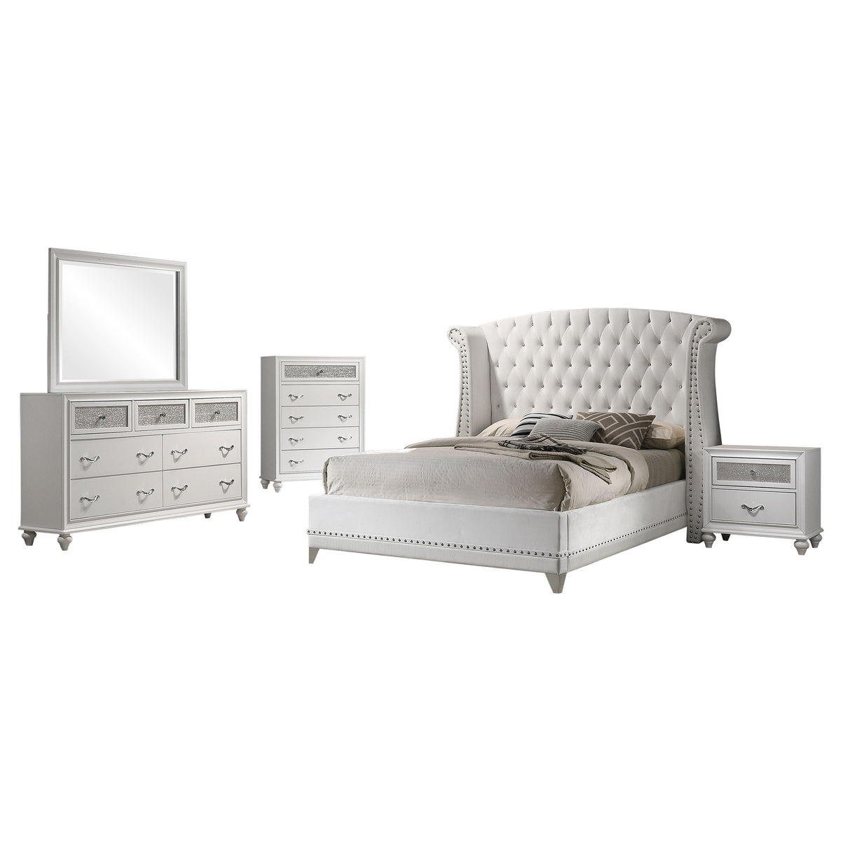 Barzini 5-piece Bedroom Set White with Upholstered Wingback Bed - Eastern King