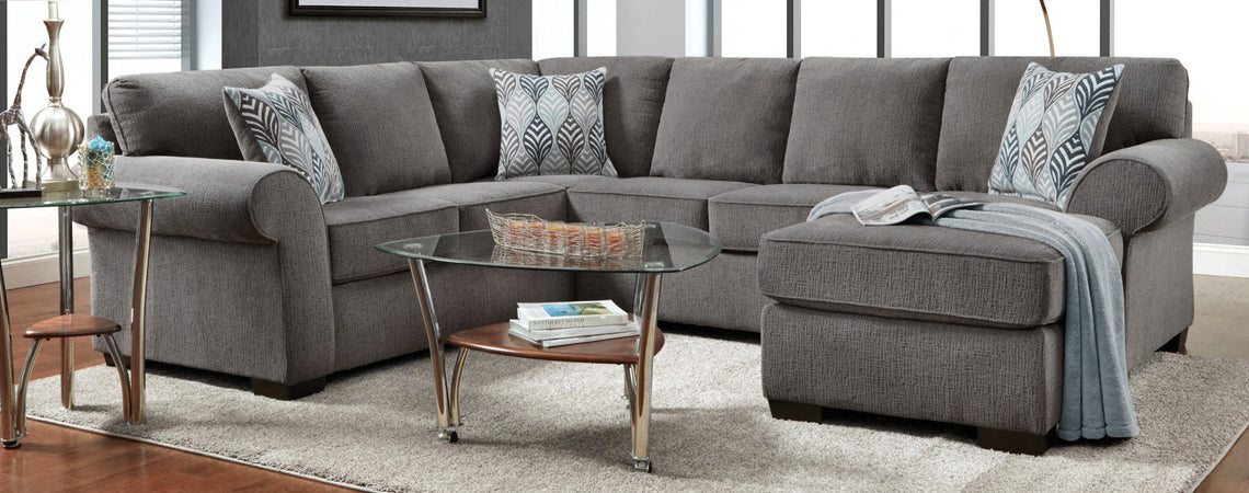 Charisma Smoke Sectional Sofa, Chaise & Base