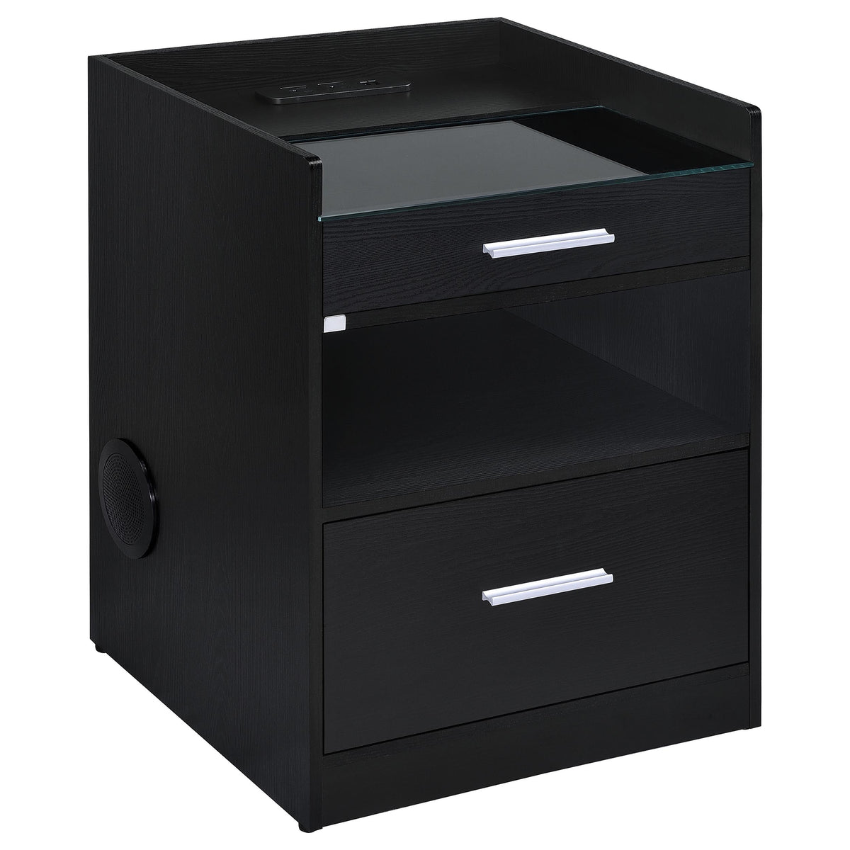 Furda 2-drawer LED Nightstand Bedside Table with Speaker - Black