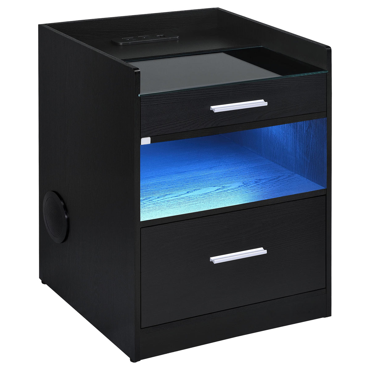 Furda 2-drawer LED Nightstand Bedside Table with Speaker - Black