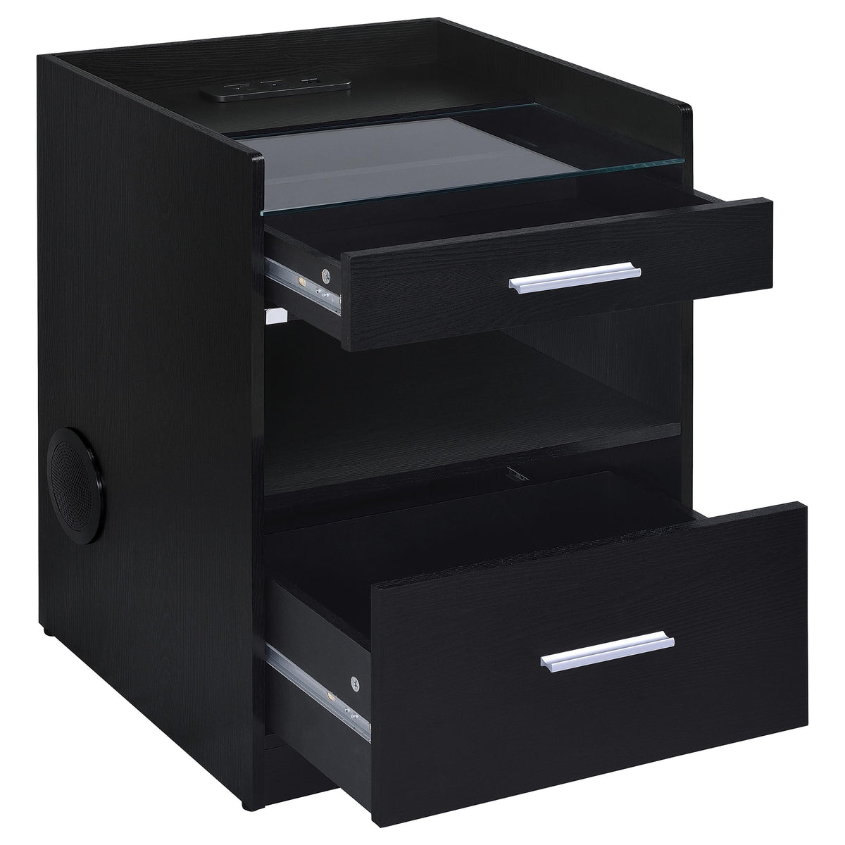 Furda 2-drawer LED Nightstand Bedside Table with Speaker - Black