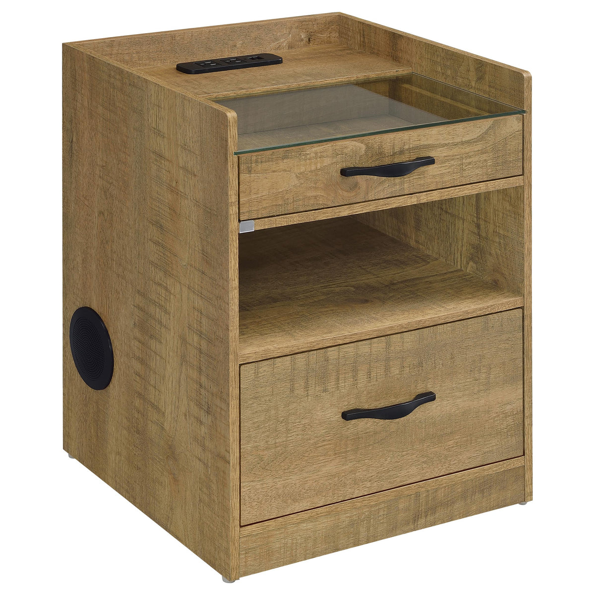 Furda 2-drawer LED Nightstand Bedside Table with Speaker - Mango