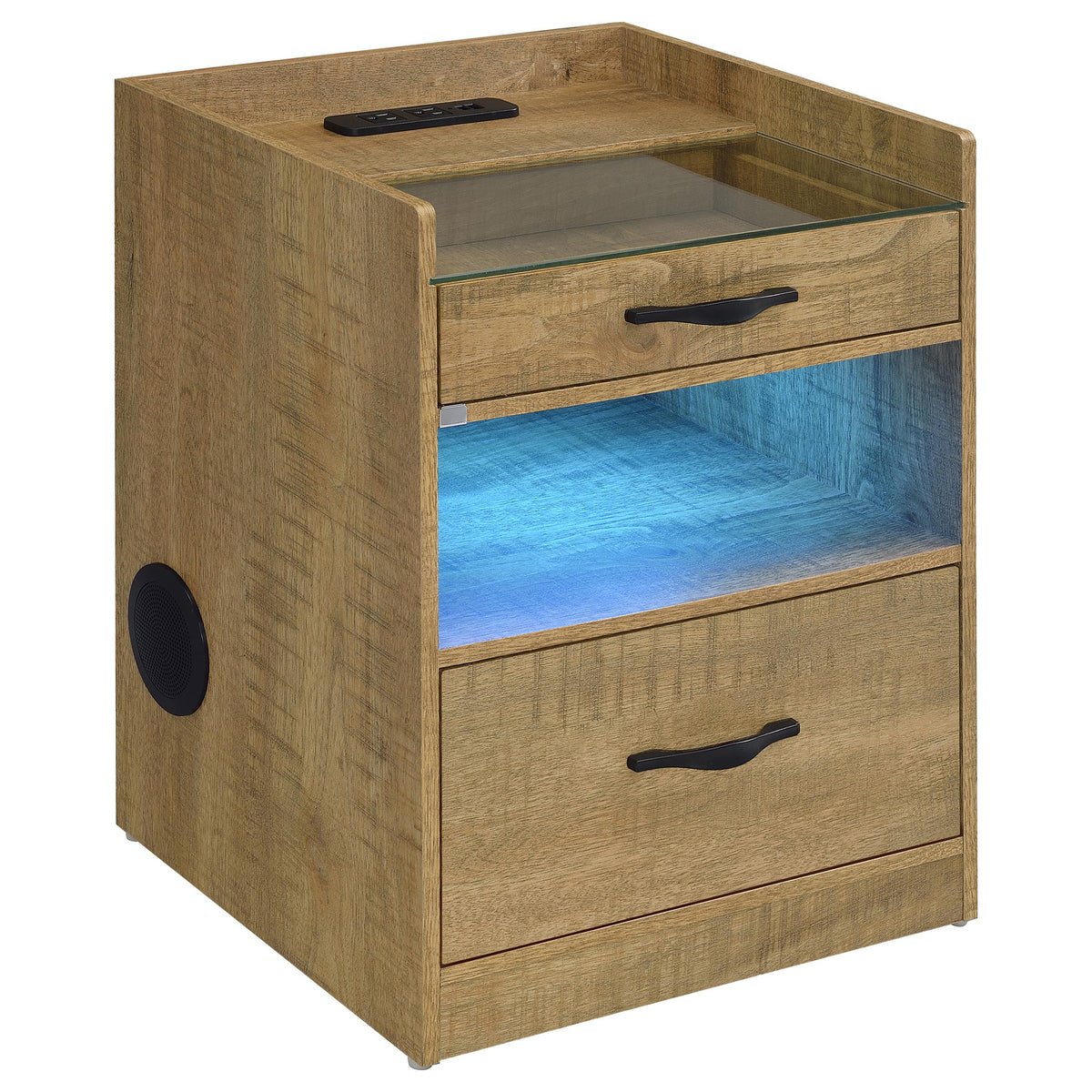 Furda 2-drawer LED Nightstand Bedside Table with Speaker - Mango