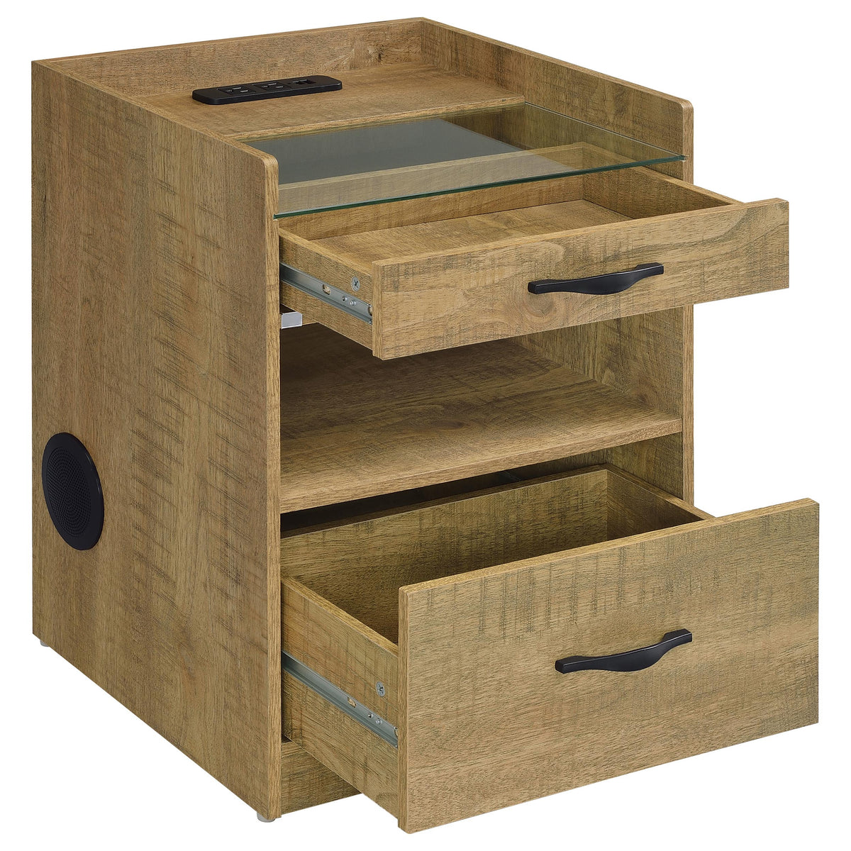 Furda 2-drawer LED Nightstand Bedside Table with Speaker - Mango
