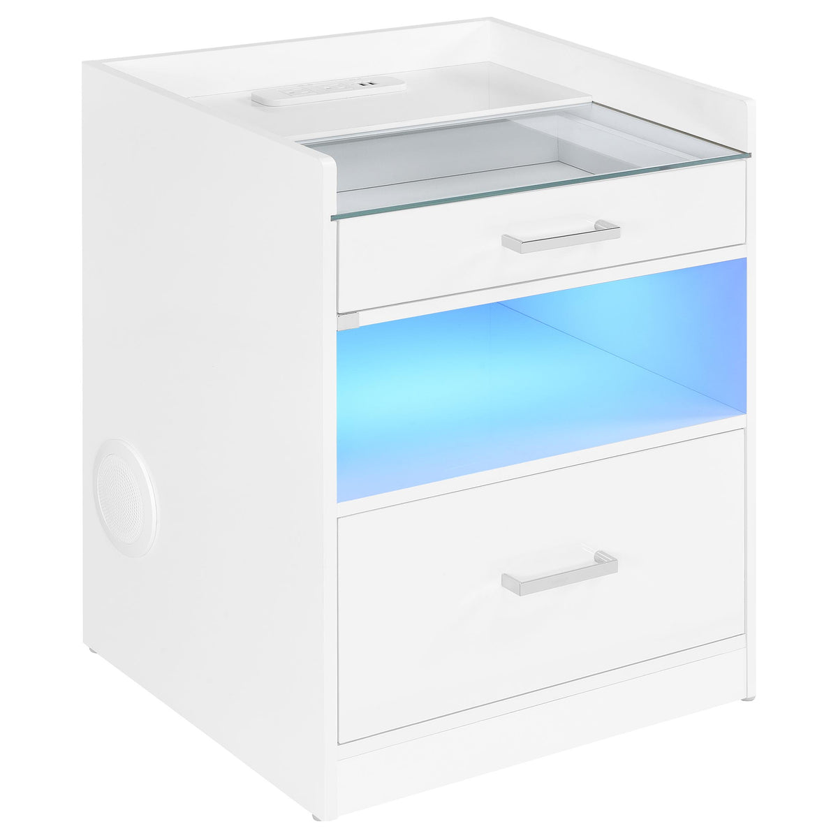 Furda 2-drawer LED Nightstand Bedside Table with Speaker - White